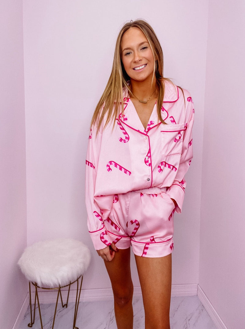 Candy Cane Satin PJ Shirts