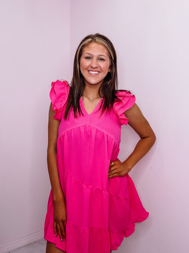 Hot Pink V Neck Dress