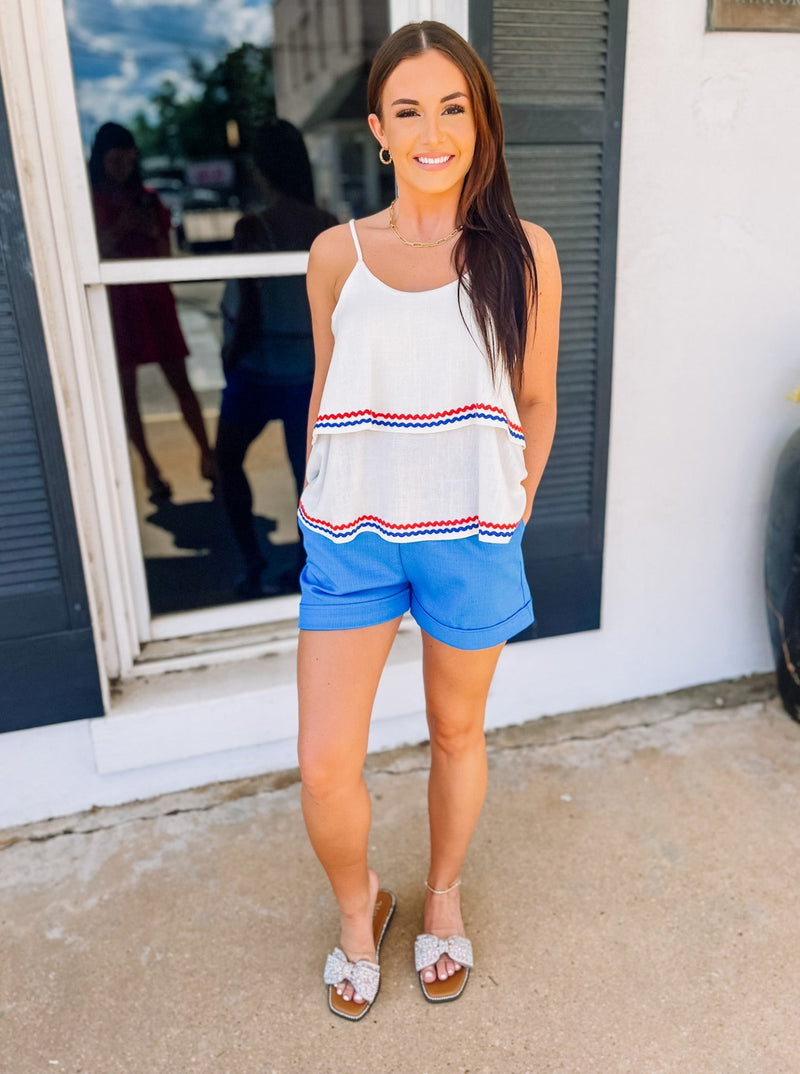 Blue & Red Ric Rac Trim Top