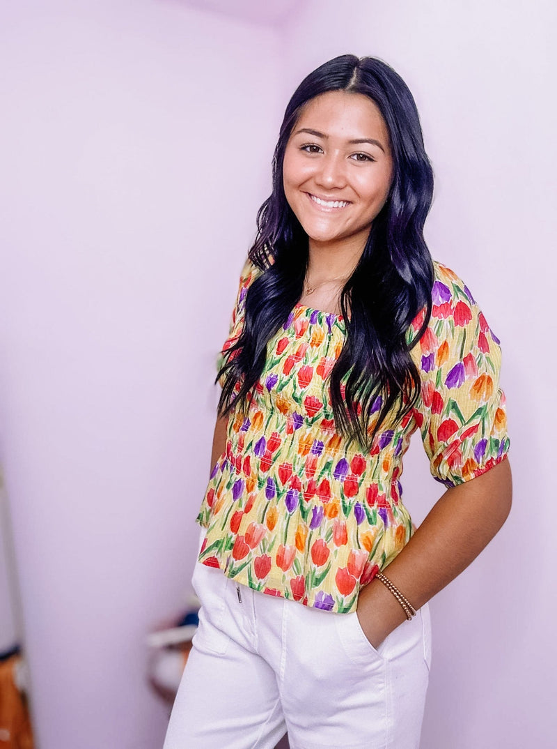 Multicolor Tulip Smocked Top