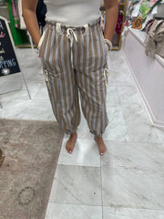 Almond Latte Striped Side Pocket Pants