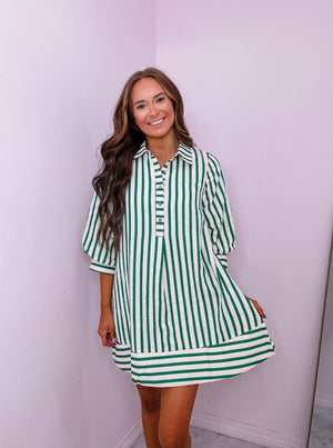 Green and White Button Dress