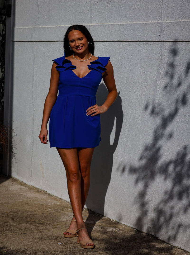 Royal Blue Ruffle Sleeve Mini Dress