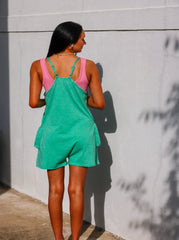 Green Sleeveless Washed Knit Romper