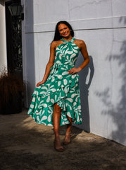 Green Leaf Halter Midi Dress