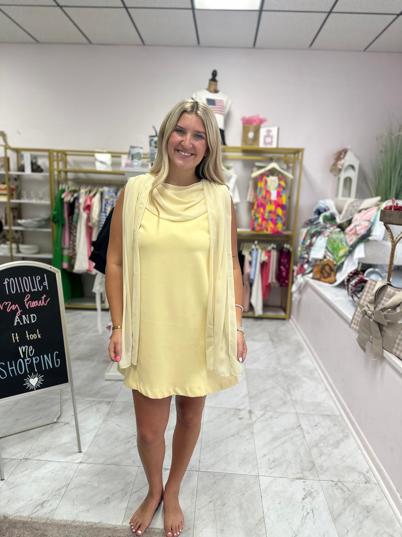 Lemon Sleeveless Mini Dress with Back Scarf