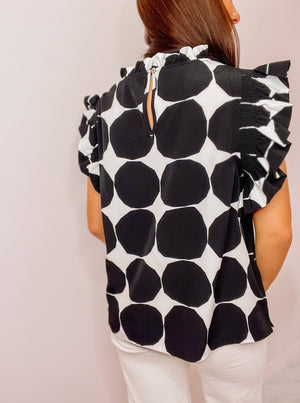 Dot Pattern Ruffle Cap Sleeves Top