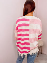 Short Sleeve Striped Knit Sweater