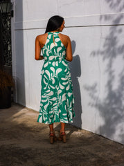 Green Leaf Halter Midi Dress