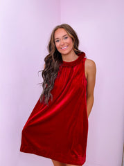 Deep Red Velvet Halter Dress