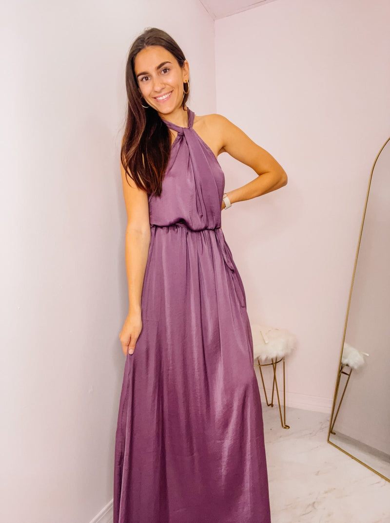 Eggplant Satin Maxi Dress