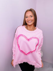 French Terry Loose Fit Sweatshirt With Foil Heart