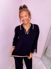 Black Sweater Top with Side Slit