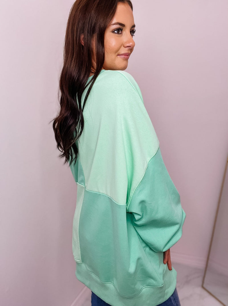 Green Colorblock Sweatershirt