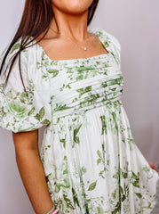 Green Floral Print Babydoll Dress