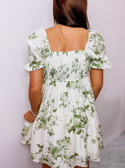 Green Floral Print Babydoll Dress