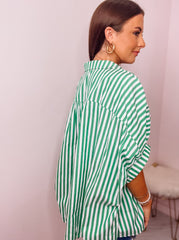 Green/White Oversized Button Down