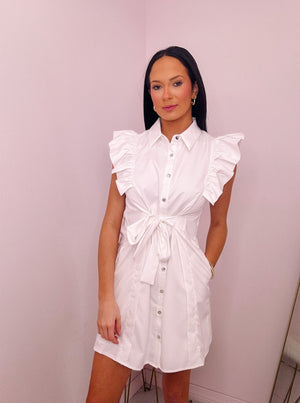 White Shirt Dress with Front Tie