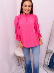 Half Sleeve Mock Neck Ruffled Top