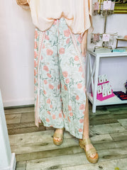 Boho Floral Wrap Around Pants with Side Slit 