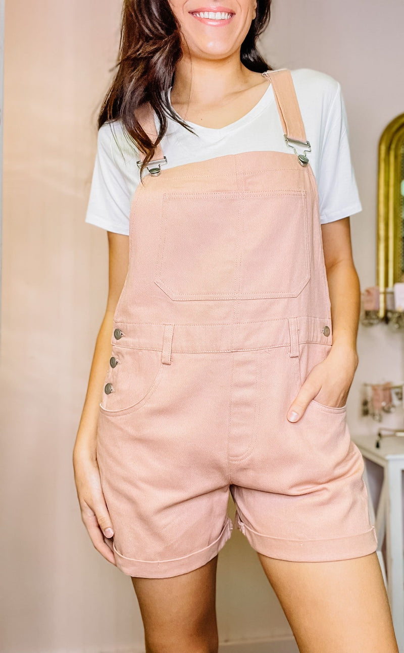 Dusty Blush Short Overalls