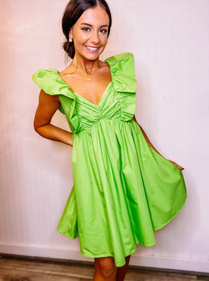 Green Ruffle Sleeve Dress