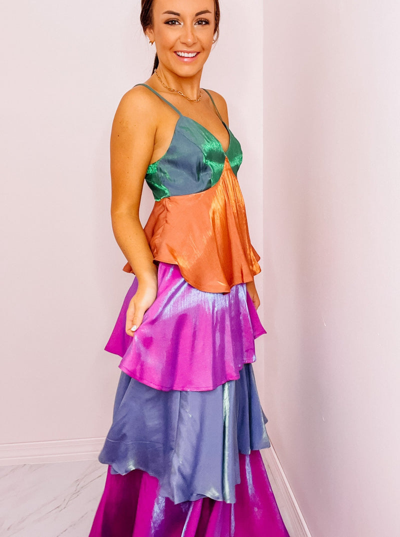 Tiered Colorblock Maxi Dress