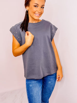 Gray Studded Sleeve Top