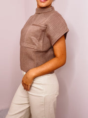 Mocha Mock Neck Cropped Sweater Top