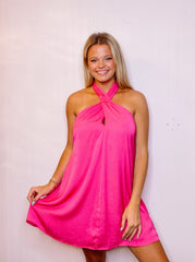 Pink Twisted Halter Neck Dress