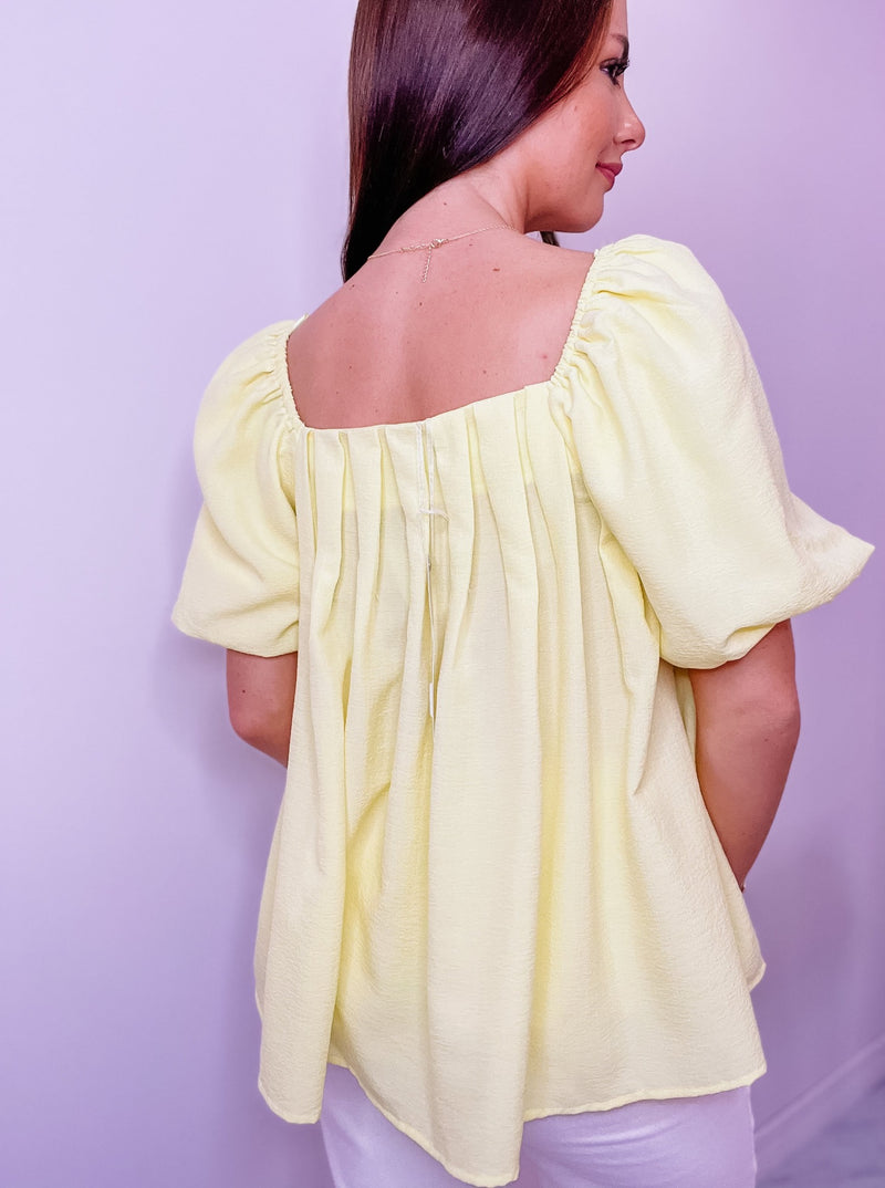 Lemon Yellow Pleated Square Neck Top