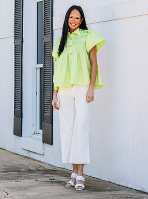 Lime Button Up Short Sleeve Top