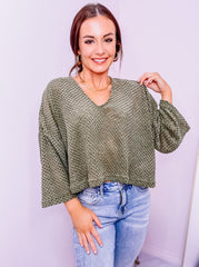 Olive Long Sleeve Cable Knit Top