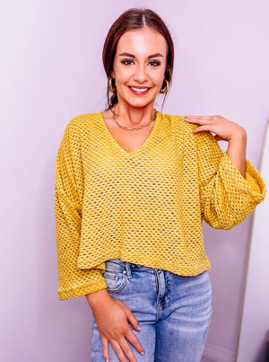 Mustard Long Sleeve Cable Knit Top