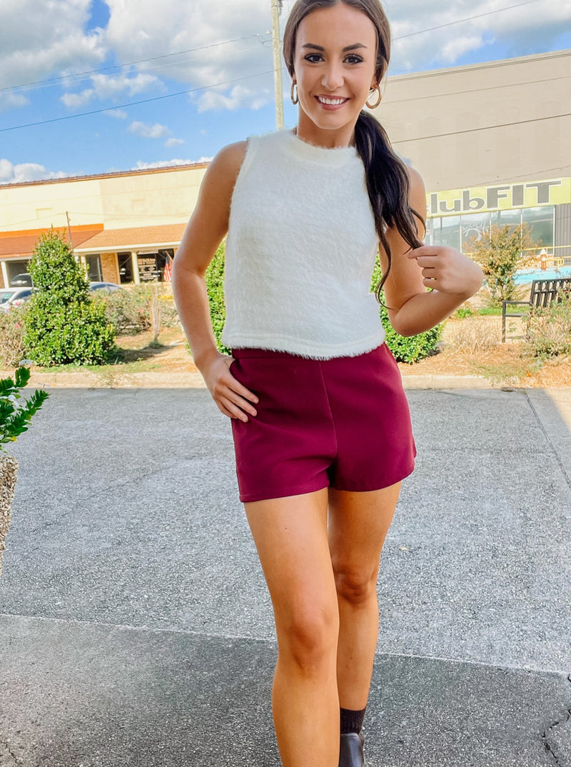 Maroon High Waisted Shorts