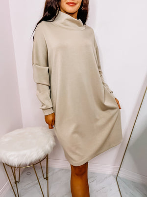 Cream Turtleneck Shirt Dress