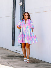 Multicolor Poplin Puff Sleeve Shirt Dress