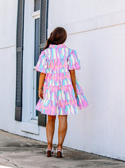 Multicolor Poplin Puff Sleeve Shirt Dress