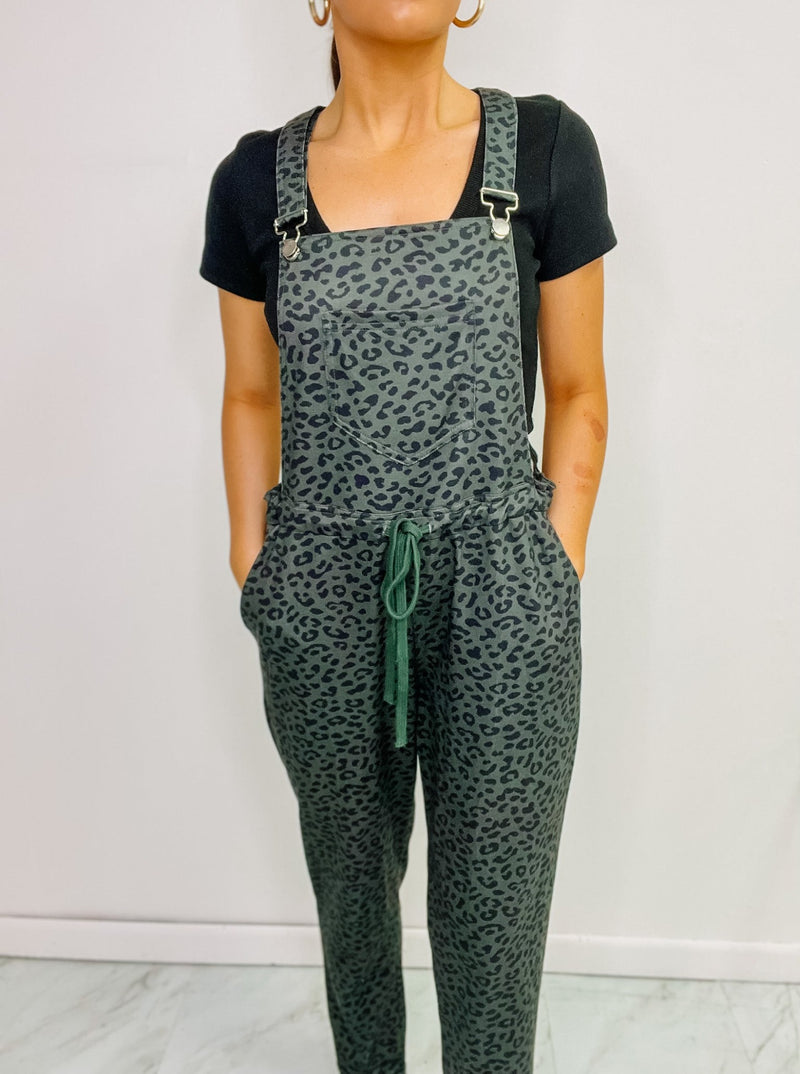 Olive French Terry Animal Printed Overall