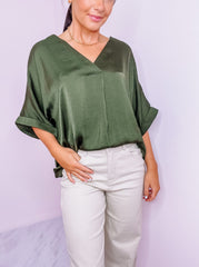 Olive V Neck High Low Top