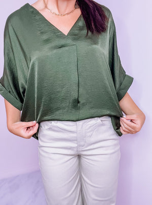 Olive V Neck High Low Top