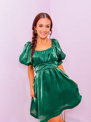 Organza Half Sleeve Mini Dress in Green 