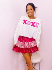 Pink Colorblock Sequined Mini Skirt