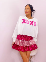 Valentine's Pink Colorblock Sequined Mini Skirt