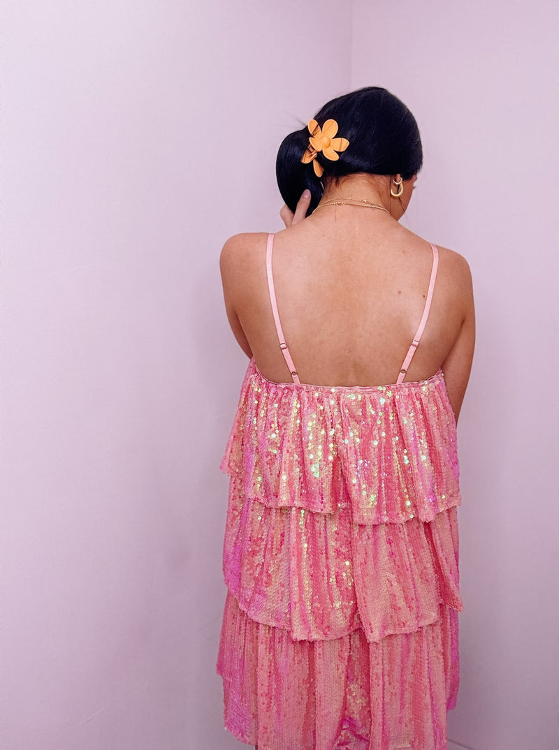 Pink Sequined Mini Dress
