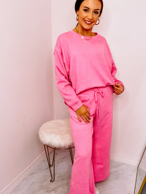 Pink Textured Loungewear Sweatshirt