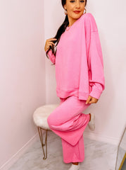 Hot Pink Textured Loungewear Sweatshirt