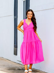 Pink Textured Midi Dress