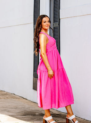 Pink Textured Midi Dress