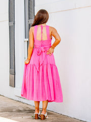 Pink Textured Midi Dress